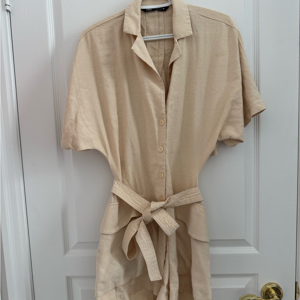 ZARA Business Casual Beige Romper – Open Back | S-M women